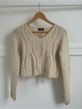 Cream Cable Knit Cropped Sweater
